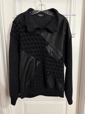 Rare Vintage Torras Spain Leather and Wool Sweater Size 42 Men’s Medium